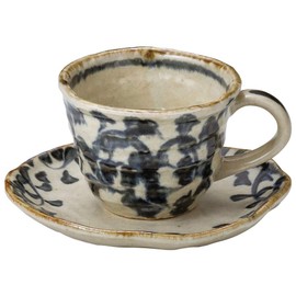 Yamashita Kogei 15050320 Cup_Saucer Pottery Diameter 4.1 x 3.7 x 2.9 inches (10.5 x 9.5 x 7.3 cm), Plate 6.1 x 5.7 inches (15.4 x 14.6 cm), Octopus Arabesque Coffee Bowl and Saucer