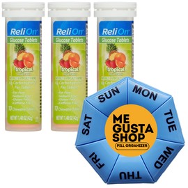 Glucose Tablets Relion Tropical Fruit Flavor 10 Ct Each Pack of 3, 30 Total Includes pill organizer