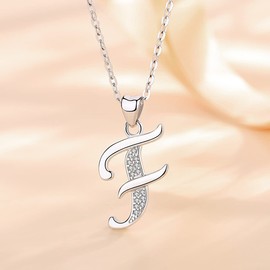 Aeonslove Ladies’ Letter Chain, Silver Necklace, Letter Chain with Letter Pendant, Alphabet Letter, Initial Pendant, Jewellery Gift for Girls, Silver, F
