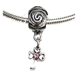 Sexy Sparkles Cross Charm Dangle w/Pink Color Rhinestone Bead For Snake Chain Charm Bracelet