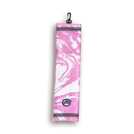 Marble patterned Golf Towel with Carabiner Clip, 50 x 30 cm, Pink and White (Pink, Trifold)