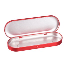 sourcing map 1 Pcs Metal Tin Box Container, 6.9x2.4x0.7 Inch Oval Empty Hinged Lid Box Mini Portable Storage Containers for Candy Drawing Pin Crafts, Red