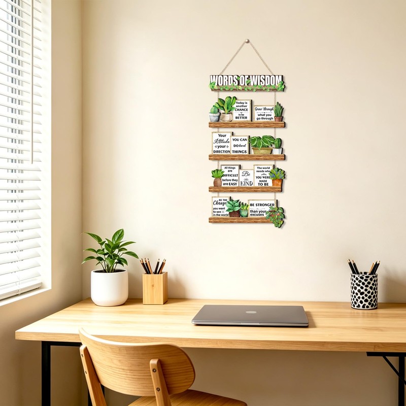 Greenery Positive Mindset Wood Sign Inspirational Office Wall Decor