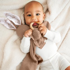 Mikito Baby Rabbit Cuddle Blanket - Muslin Comforter as Baby Gift for the Birth of Boys & Girls / Cuddly Blankets & Comforter / Cuddly Toy Baby (Taupe)
