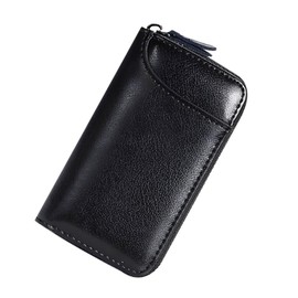 DUSCOKE Leather Car Key Case, Large Keychain Organizer Wallet, Key Holder Bag with 6 Hooks & Zipper Closure for Men and Women (Black)