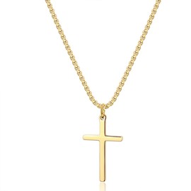 Joxevyia Gold Cross Necklace for Men Stainless Steel Box Chain Cross Necklace Big Faith Cross Necklace First Communion Cross Necklace 18 inches