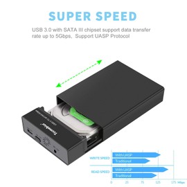 Tccmebius USB 3.0 External Hard Drive Enclosure for 2.5 3.5 Inch SATA I/II/III HDD SSD Up to 20TB, 3.5'' Tool-Free HDD Docking Station, Support UASP, Automatic Sleep Function (TCC-S863)