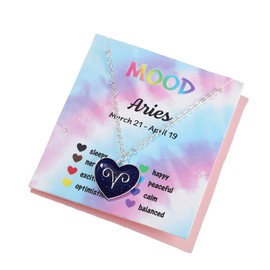 COLORFUL BLING Zodiac Necklace for Women - 12 Constellation Sign Pendant, Heart Color Changing, Temperature Sensing Mood Necklace - Aries