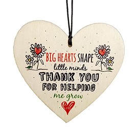 CAKIROTS Thank You for Helping Me Grow Wooden Love Heart Hanging Teacher Leaving Gift Nursery Pendant Wooden Plaque Decor