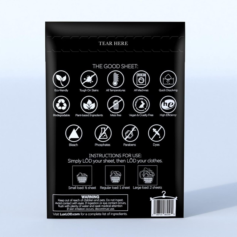 LŌD Laundry Detergent Sheets, 30 Sheets, Powerful, Plant-Based, Easy, Mess