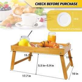 MorTime Bed Tray Table with Folding Legs, Bamboo Breakfast Tray with Handles for Bed, Sofa, Eating, Working, Foldable Laptop Desk Food Snack Tray Serving Tray