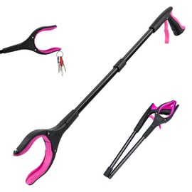 32" Grabber Reacher Tool, 360° Rotating Head, Wide Jaw, Foldable Reacher Grabber Pickup Tool,Anti-Slip Rotating Jaw with Magnet, 4" Wide Claw Opening Grabbers for Seniors (Purple)