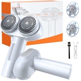 TORRAS Dual-Head Fabric Shaver, Longest Durability & 50ml Large Capacity Rechargeable Lint Removers to Remove Pills, 6-Leaf Blades Defuzzer, Electric Shaver for Clothes Couch Furniture, Pearl White