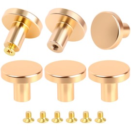 6 Stück Runde Schrankknöpfe, Gold Massives Messing Schrankknöpfe Möbelknöpfe Knauf Schrank Knöpfe Schrankgriffe Türknöpfe Vintage mit Schrauben für Kleiderschrank Küchenschränke Kommode
