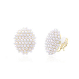 YOQUCOL Simulated Pearl Flower-Cluster Shape Clip On Stud Earrings Non Pierced Ear Earrings for Women, Pearl, Cubic Zirconia