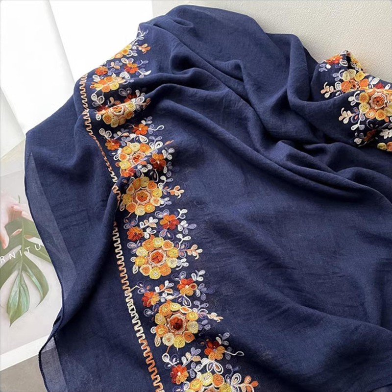 Lutesa Women's Large Stall, Ethnic Style, Embroidered, Floral Pattern, Scarf,