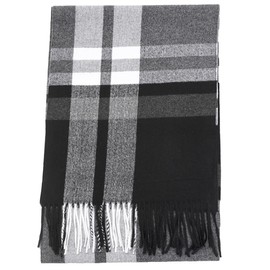White Fang MA126 Plaid Scarf, Stole, Striped, Cross, Thermal, Moisturizing, Soft, Men's, Women's,, Black