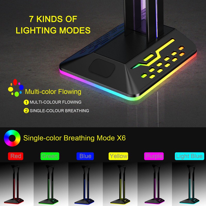 RGB Headphone Stand 2 USB Ports Multifunction Gaming Headset Holder