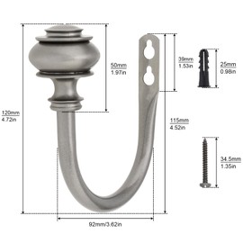 HOJLKLD Curtain Holdbacks, 4 Pack Wall Mounted Window Drapery Tiebacks with Screws, U-Shaped Decorative Curtain Hook Holder for Bedroom, Livingroom, Office (4, Grey)