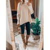 ANRABESS Women's Long Sleeve Turtle Neck Ribbed Knit Apricot Oversized