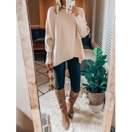 ANRABESS Women's Long Sleeve Turtle Neck Ribbed Knit Apricot Oversized Sweater Pullover
