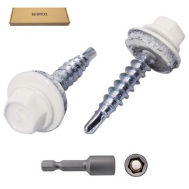 SKIR'CO (Pack of 140) Roofing Screws 4.8 x 25 mm Painted Self-Drilling Screws with EPDM Washers, Hex Head (Pure White RAL 9010)
