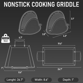 Utheer Upgraded Nonstick Cast Iron Griddle for Gas Grill, 26.7 x8.6" Double Burner Griddle Flat Top Grill Plate for Gas/Electric/Charcoal, Lightweight, Durable, Easy to Clean, for Stovetop,Camping,BBQ