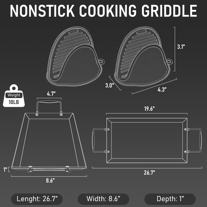 Utheer Upgraded Nonstick Cast Iron Griddle for Gas Grill, 26.7