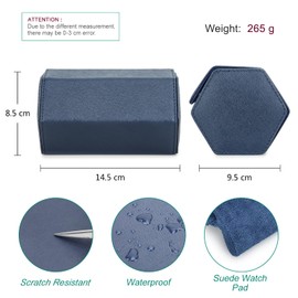 Hiram Hexagon Watch Travel Case Genuine Leather 2 Watch Roll Case Watches Storage Box Protective Organizer for Wrist Watches (Blue)