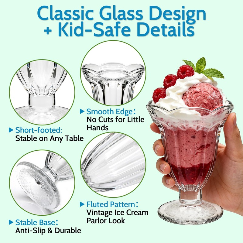 QAPPDA 6 Pack Glass Tulip Sundae Cups, 6.7 Ounce Clear