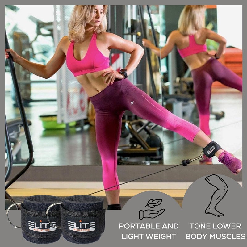 Elite Athletics Ankle Strap for Cable Machine (Pair), Adjustable Ankle
