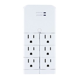 GE Pro 6-Outlet Extender Surge Protector with Swivel Outlets, Wall Tap Adapter, 90 Degree Rotation, 1080 Joules, Warranty, UL Listed, White, 37063