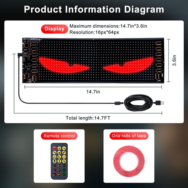 Ligrel 14.7"x3.6" LED Eyes for Car Windshield - Devil Eyes