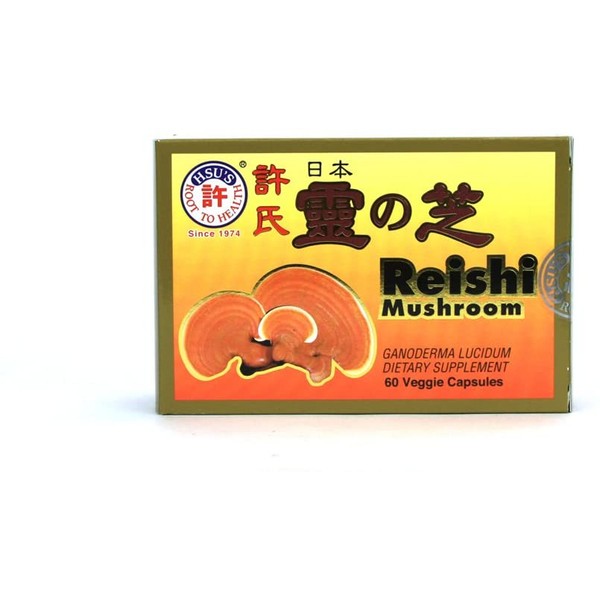 Hsu's Ginseng SKU 3720 | Japanese Reishi Mushroom Capsules, 60 Count | 許氏日本靈芝60粒裝| 60ct box of Reishi Mushroom Capsules, B073V4Z4QH