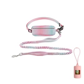 PINETAPIRS Hands Free Dog Leash with Zipper Pouch,Adjustable Waist Belt, Bungee Leash 3.9-6 Feet Long with Reflective Stitches for Jogging,Walking and Running Dog