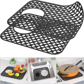 TOOVEM 2PCS Non-Slip Heat Resistant Silicone Sink Protector Mat, Side Drain
