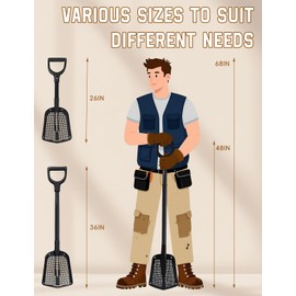 Heavy Duty Sifting Shovel with Adjustable Handle (26"-48") – Metal Sand Sifter Scoop with D-Grip for Chicken Coop, Beach, Farm Goat Stall & Garden Poop Cleaning – Durable Mesh Design