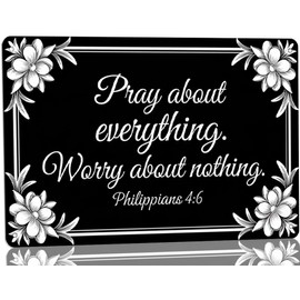 Rustic 'Pray About Everything Worry About Nothing' Metal Sign, Scripture Inspirational Quotes Black Bible Verses Plaque Wall Art for Prayer Room, Living Room & Office Decor, Ideal Holiday Gifts