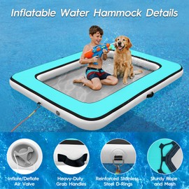 Rectangle Floating Ring 6ft x 4ft Inflatable Water Hammock Pool Floats Adult Lounger Float Floating Island Raft Platform Tanning Pool for Family Pool Ocean River Sunbathing