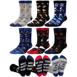 Eurzom 6 Pairs Funny Lawyer Socks for Adults Novelty Lawyer Dress Crew Socks for Attorneys Law School Student Christmas Gift(Classic Color)