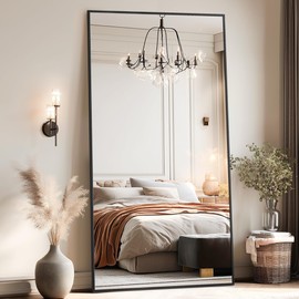 Antok Mirror Full Length, 71"x28" Big Floor Mirror, Oversized Full Body Mirrors with Stand for Bedroom, Living Room Cloakroom, Black, Rect Corner Style