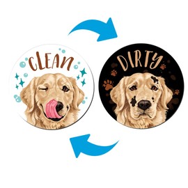WIRESTER 3.5 inch Dishwasher Clean Dirty Flip Sign Double-Sided Decoration for Kitchen Dishwasher Washing Machine, Golden Retriever