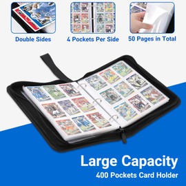 Football Card Binder, 9-Pocket Card Holder, Trading Card Binder Fits 900 Cards with Zipper, Portable Collector Album for Football, Baseball, Hockey Sports Cards Collection