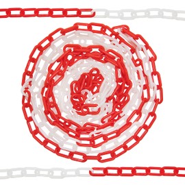 HAFIX Barrier chain, warning chain, two-tone red and white chain, 15 m, warning chain, 5 mm, link chain, safety chain, construction site safety chain, made of plastic, red and white, plastic, 15