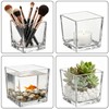 Square Glass Vase, Clear Glass Cube Makeup Brush Holder, Multi-Purpose