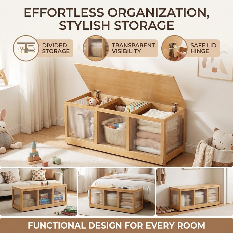 ZHUMUJIAJU Bamboo Shoe Storage Bench with Acrylic Panels for Entryway