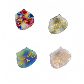 Hair Accessories Women Cat Hair Clip 4pcs Color Dot Pink Green Aqua Blue Purple Rainbow Marble Brown Leopard Clip/Clip Shell Cat Pin Accessories (Light Color)