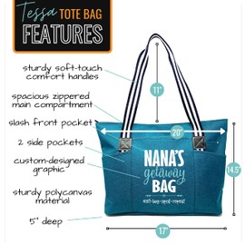 Brooke & Jess Designs Grandma Gifts, Nana Gifts Tote Bag - Perfect for Work, Gift for Granny, Mother's Day from Grandkids (Nana's Getaway Tessa Teal)