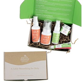 Earth Mama A Little Something for Baby Gift Box |Safe Skin Care Set Newborn Essentials for Baby Shower- Diaper Balm, Face Balm, Calendula Baby Oil, Ba