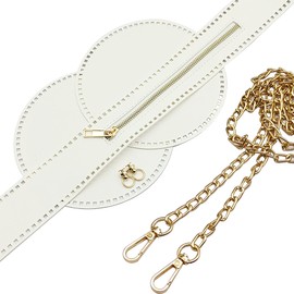 Yayatty Bag Base for Crochet, 6 Pieces DIY PU Leather Bag Knitting Set Bag Accessories for Hook Bag Base with Round Pull Ring Rivets Bag Straps for Bag Making DIY, White